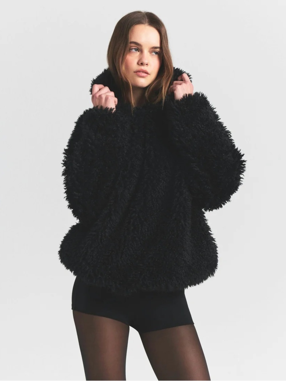 Skims Faux Fur Cozy Plush oversized Hoodie Onyx size xxs/xs NWT limited edition
